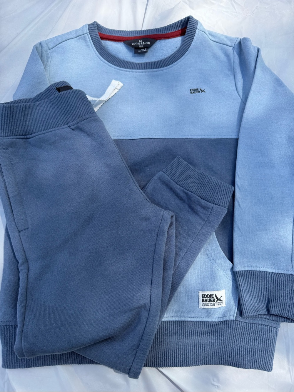 Eddie Bauer Light Blue and Slate Blue Colorblock Sweatshirt & Joggers Set